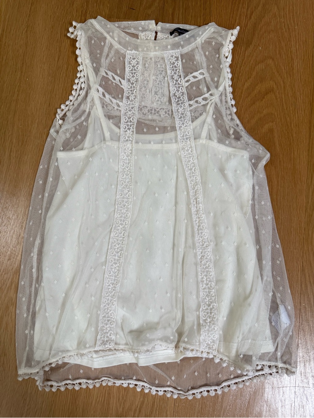 Monteau Ivory Lace Overlay Sleeveless Top